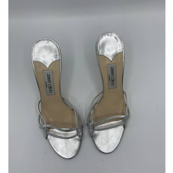 Jimmy Choo Silver Metallic Strappy Heels - Picture 2 of 5